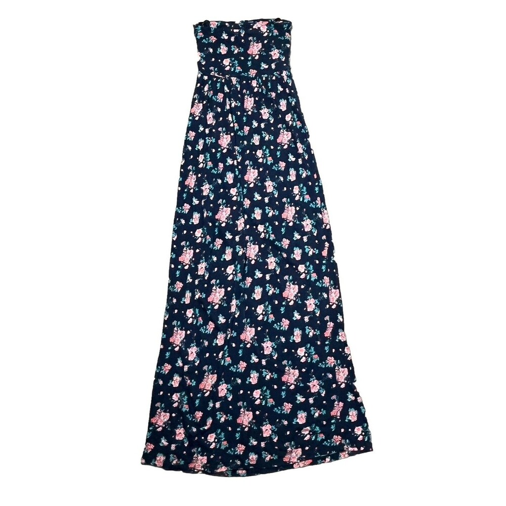 Iris Maxi Dress High Rise Sleeveless Strapless Blue Floral Boho Sundress Small